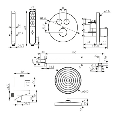 08277-3 Душевая система скрытого монтажа KAISER Sano с термостатом